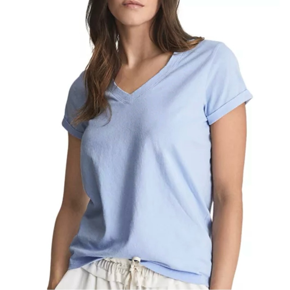 REISS Luana V Neck Tshirt Light Blue